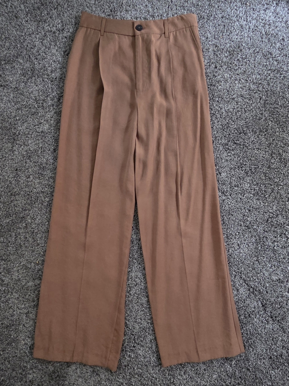 Zara Chestnut Brown High Rise Wide Leg Trousers Pants Size S